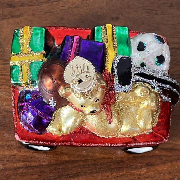 Merck Family's Old World Christmas Glass Ornament Teddy Bear in Wagon Toys Gifts - Picture 6 of 9